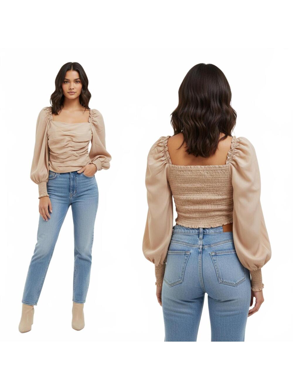 Astr Puff Sleeve Ruched Blouse